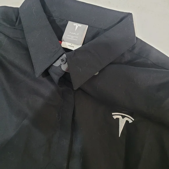 Tesla Women's button down dress shirt tapered Med 3/4 sleeve Black Sz Large - Picture 7 of 7
